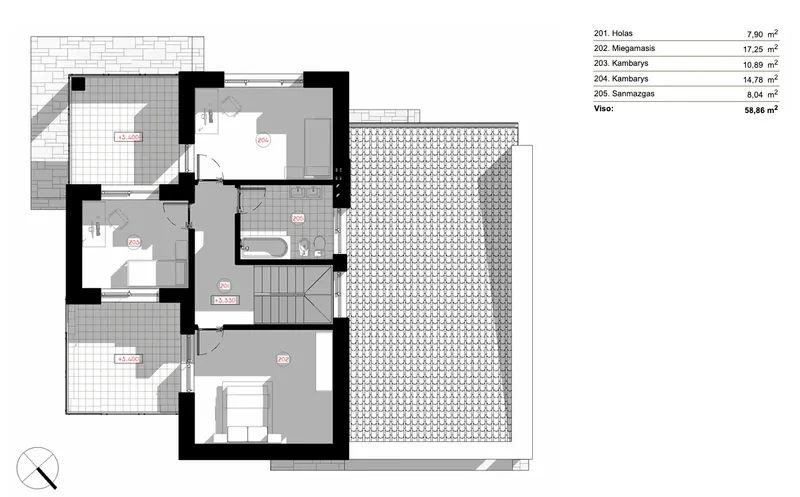 Antras Aukštas 6 – Dviejų aukštų namo projektas 179 m², 3 Miegamieji — 91452R