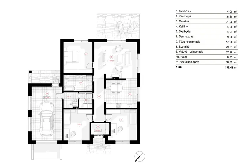 Pirmas Aukštas 6 – Vieno aukšto namo projektas 157 m², 3 Miegamieji — 48610R