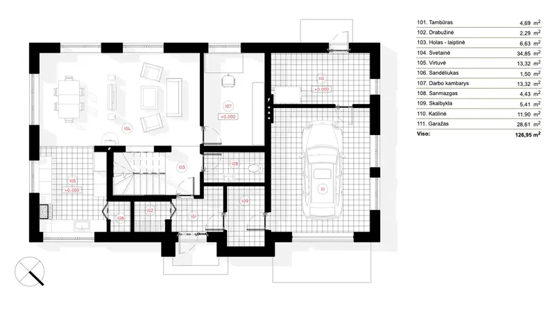 Pirmas Aukštas 5 – Dviejų aukštų namo projektas 194 m², 3 Miegamieji — 90888R