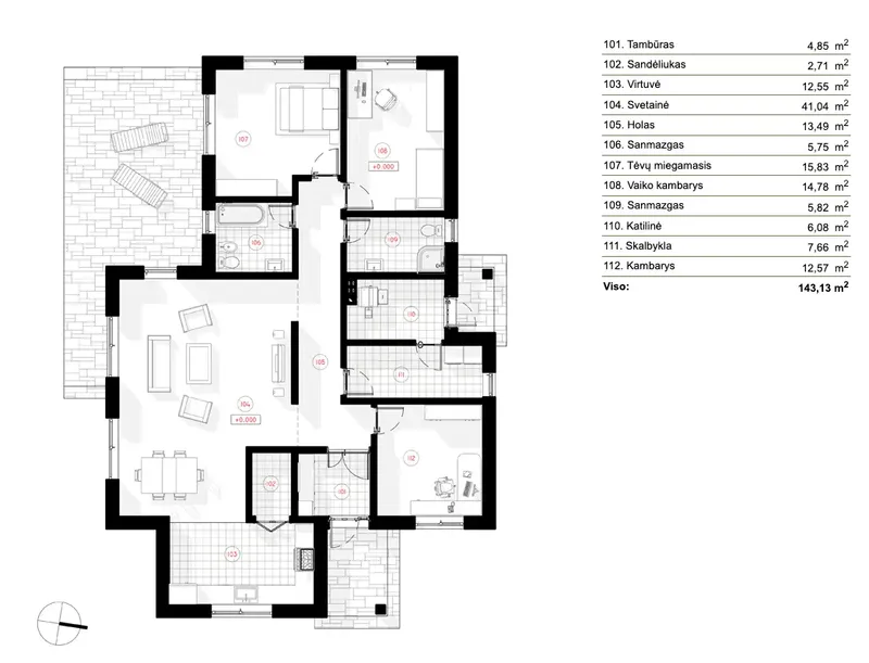 Pirmas Aukštas 5 – Vieno aukšto namo projektas 143 m², 3 Miegamieji — 31272R
