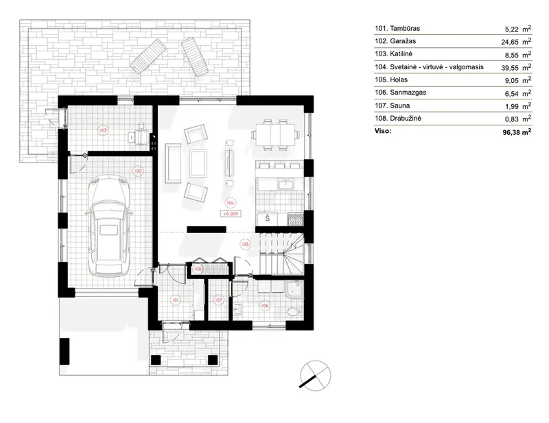 Pirmas Aukštas 5 – Dviejų aukštų namo projektas 157 m², 3 Miegamieji — 64824R