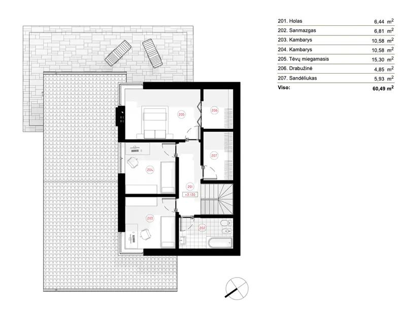 Antras Aukštas 6 – Dviejų aukštų namo projektas 157 m², 3 Miegamieji — 64824R