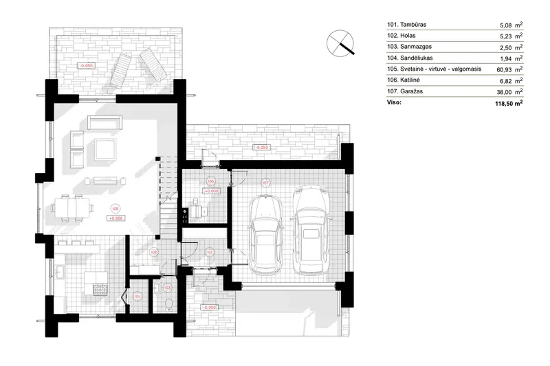 Pirmas Aukštas 6 – Namo projektas su mansarda 183 m², 2 Miegamieji — 83682R