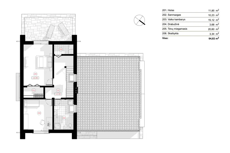 Antras Aukštas 7 – Namo projektas su mansarda 183 m², 2 Miegamieji — 83682R