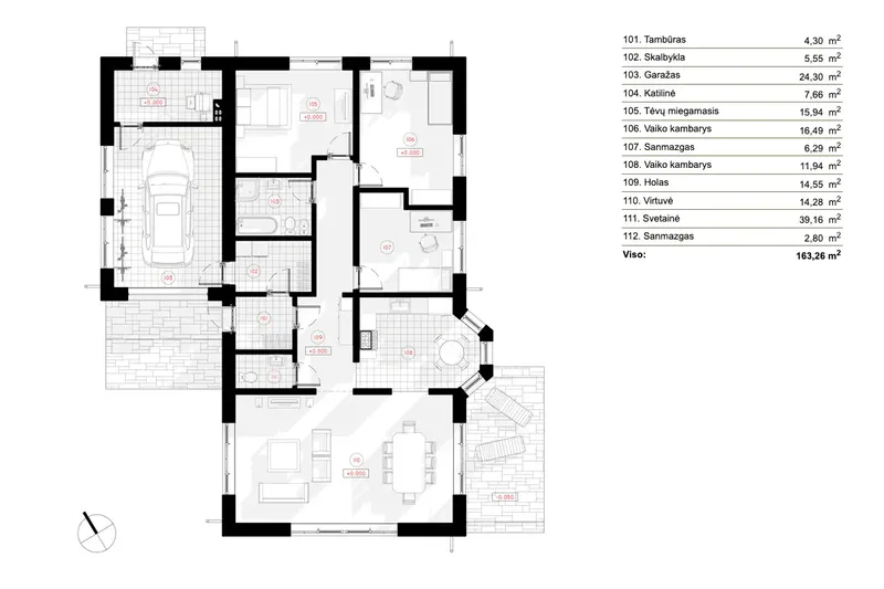 Pirmas Aukštas 8 – Vieno aukšto namo projektas 163 m², 3 Miegamieji — 67607R