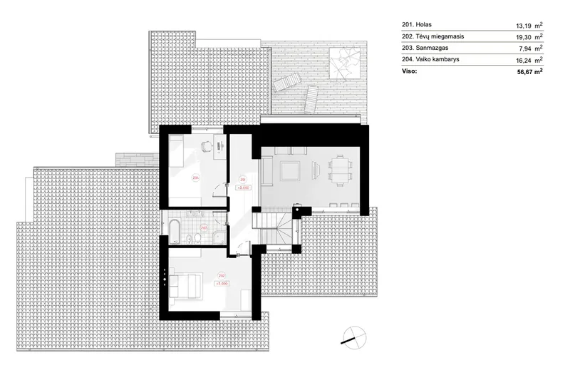 Antras Aukštas 8 – Dviejų aukštų namo projektas 215 m², 2 Miegamieji — 50075R