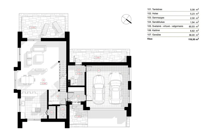 Pirmas Aukštas 8 – Dviejų aukštų namo projektas 183 m², 2 Miegamieji — 81659R
