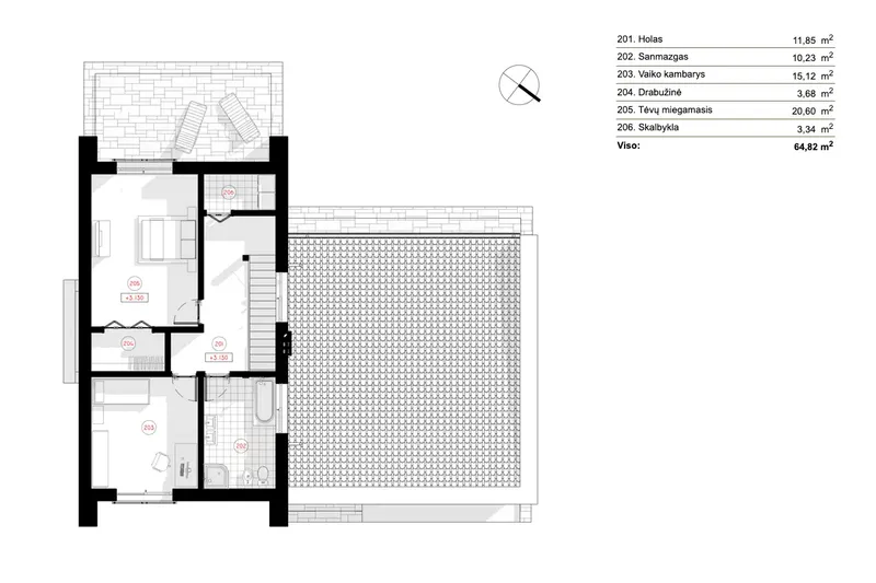 Antras Aukštas 9 – Dviejų aukštų namo projektas 183 m², 2 Miegamieji — 81659R