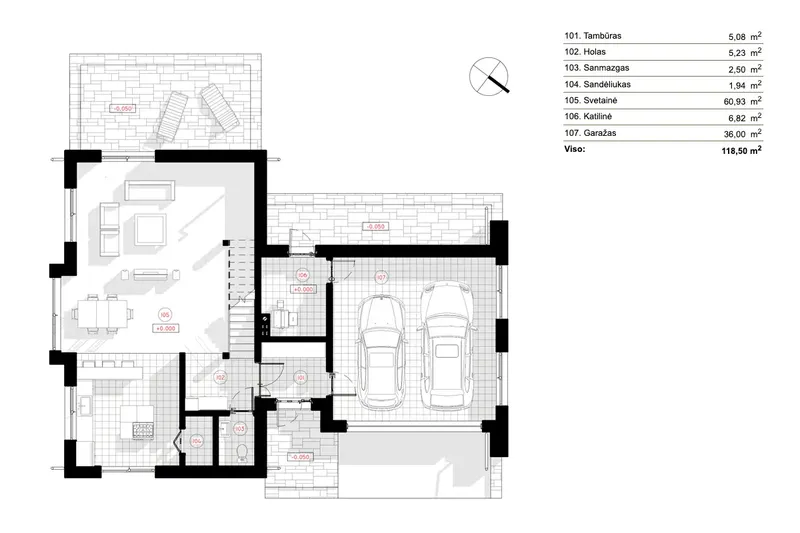 Pirmas Aukštas 8 – Dviejų aukštų namo projektas 183 m², 2 Miegamieji — 78770R