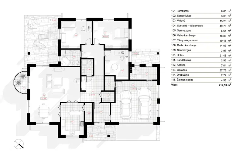 Pirmas Aukštas 8 – Vieno aukšto namo projektas 213 m², 2 Miegamieji — 94816R