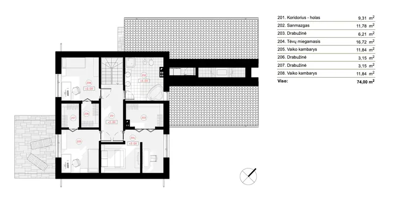 Antras Aukštas 9 – Namo projektas su mansarda 195 m², 3 Miegamieji — 76013R