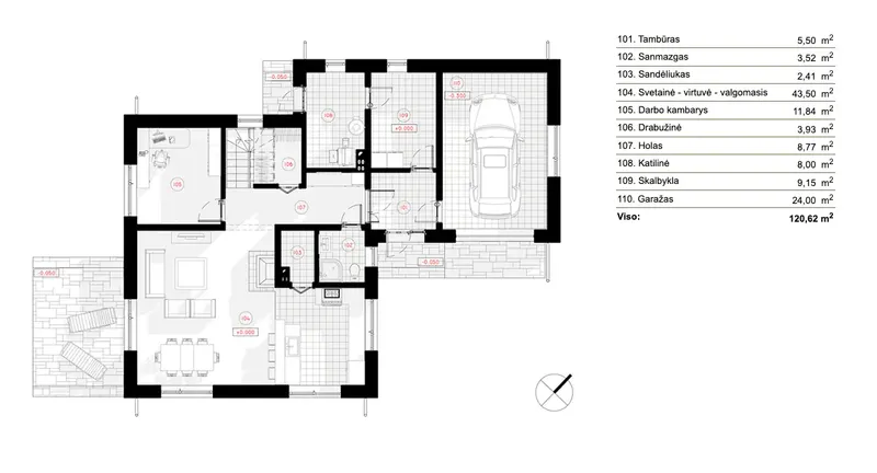 Pirmas Aukštas 8 – Namo projektas su mansarda 195 m², 3 Miegamieji — 76013R