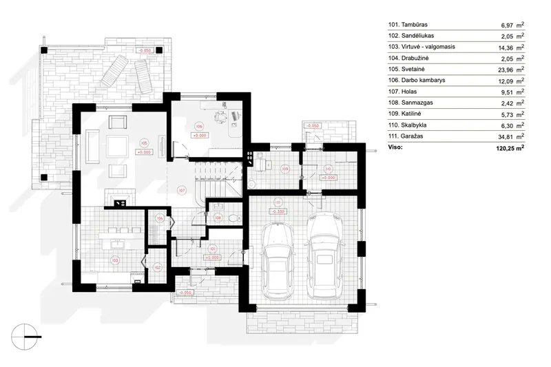 Pirmas Aukštas 7 – Dviejų aukštų namo projektas 190 m², 3 Miegamieji — 50448R