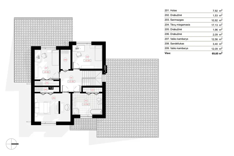 Antras Aukštas 8 – Dviejų aukštų namo projektas 190 m², 3 Miegamieji — 50448R