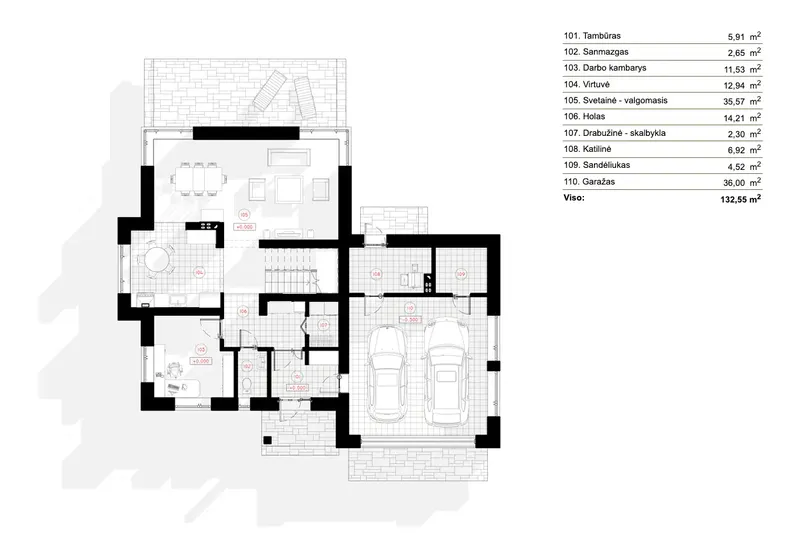 Pirmas Aukštas 8 – Namo projektas su mansarda 212 m², 3 Miegamieji — 53551R