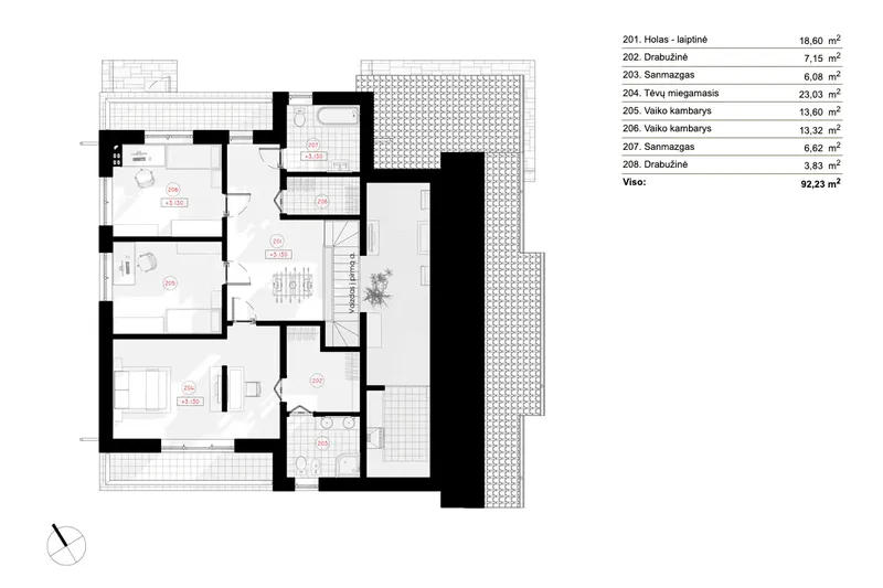 Antras Aukštas 8 – Dviejų aukštų namo projektas 241 m², 3 Miegamieji — 12222R