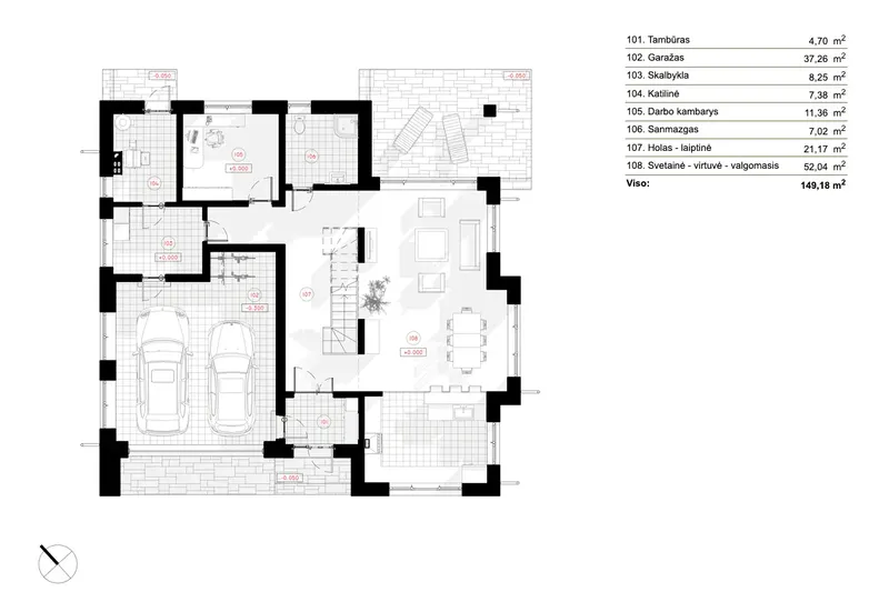 Pirmas Aukštas 3 – Dviejų aukštų namo projektas 241 m², 3 Miegamieji — 12222R