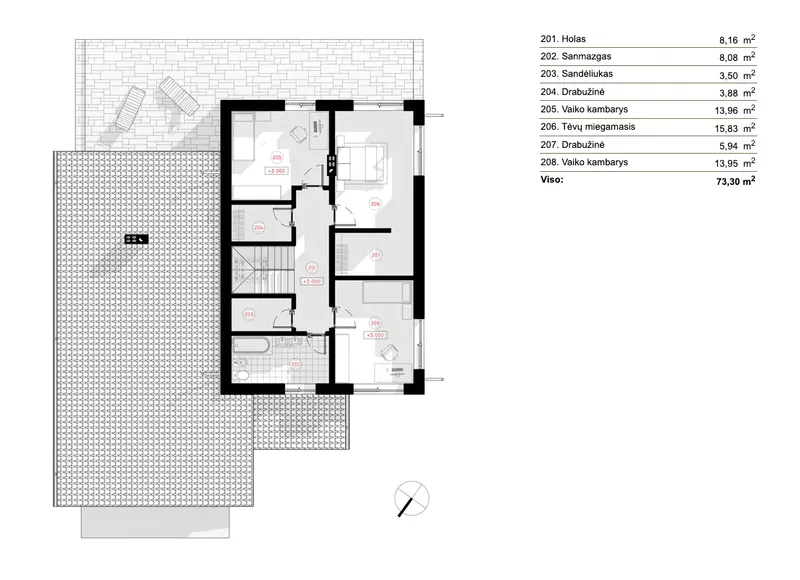 Antras Aukštas 7 – Dviejų aukštų namo projektas 216 m², 3 Miegamieji — 96016R