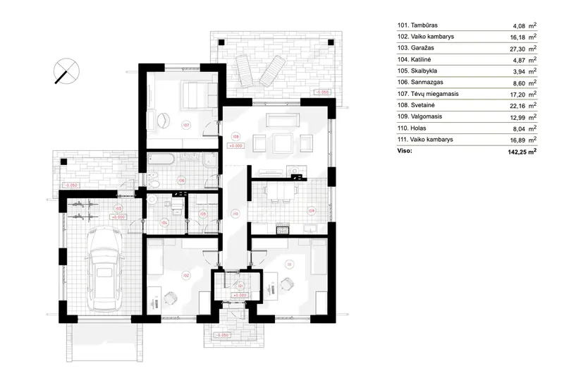 Pirmas Aukštas 6 – Vieno aukšto namo projektas 142 m², 3 Miegamieji — 66912R