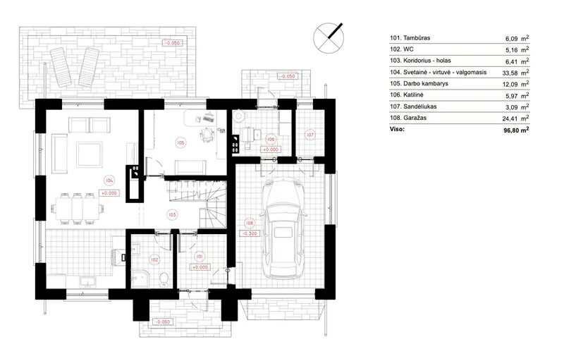 Pirmas Aukštas 6 – Namo projektas su mansarda 180 m², 3 Miegamieji — 14411R