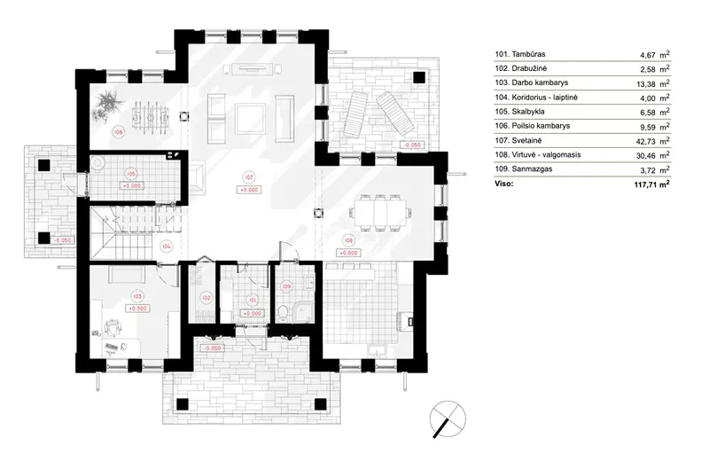 Pirmas Aukštas 6 – Dviejų aukštų namo projektas 233 m², 3 Miegamieji — 84432R