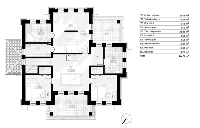 Antras Aukštas 7 – Dviejų aukštų namo projektas 233 m², 3 Miegamieji — 84432R