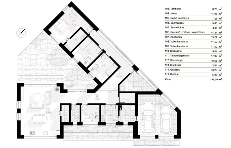 Pirmas Aukštas 6 – Vieno aukšto namo projektas 194 m², 3 Miegamieji — 98333R