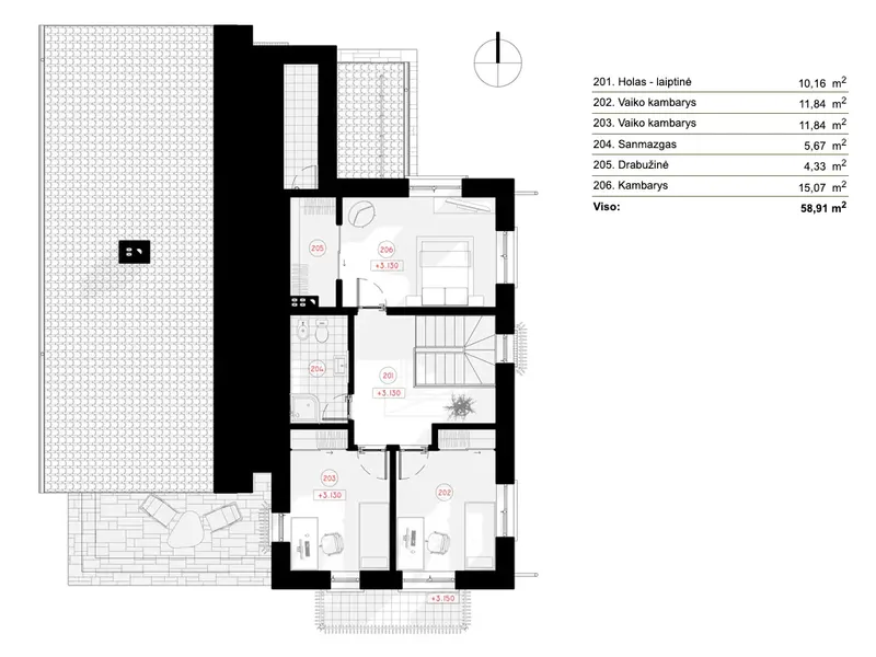 Antras Aukštas 7 – Dviejų aukštų namo projektas 190 m², 4 Miegamieji — 68823R
