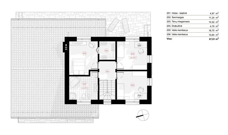 Antras Aukštas 8 – Dviejų aukštų namo projektas 180 m², 3 Miegamieji — 18859R