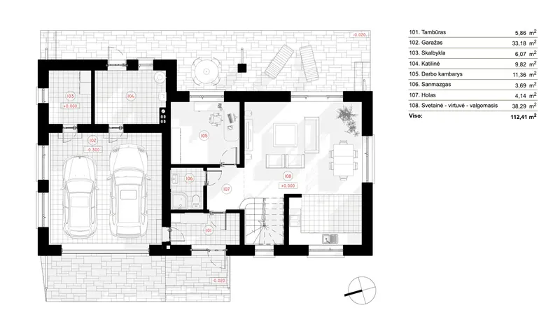 Pirmas Aukštas 7 – Dviejų aukštų namo projektas 180 m², 3 Miegamieji — 18859R