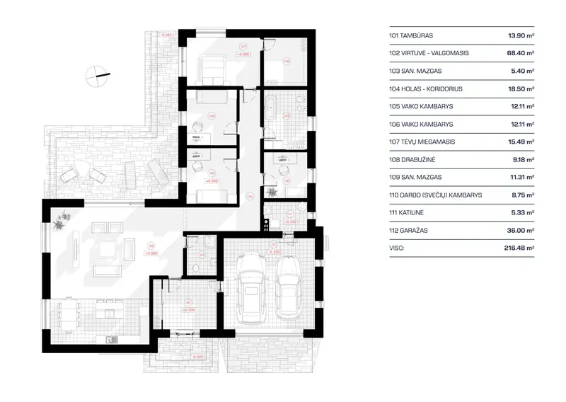 Pirmas Aukštas 1 – Vieno aukšto namo projektas 216 m², 3 Miegamieji — 18543R