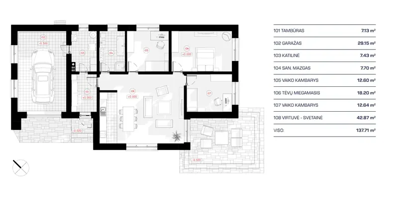 Pirmas Aukštas 11 – Vieno aukšto namo projektas 138 m², 3 Miegamieji — 30948R