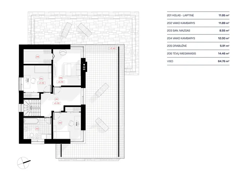 Antras Aukštas 12 – Dviejų aukštų namo projektas 167 m², 3 Miegamieji — 68159R