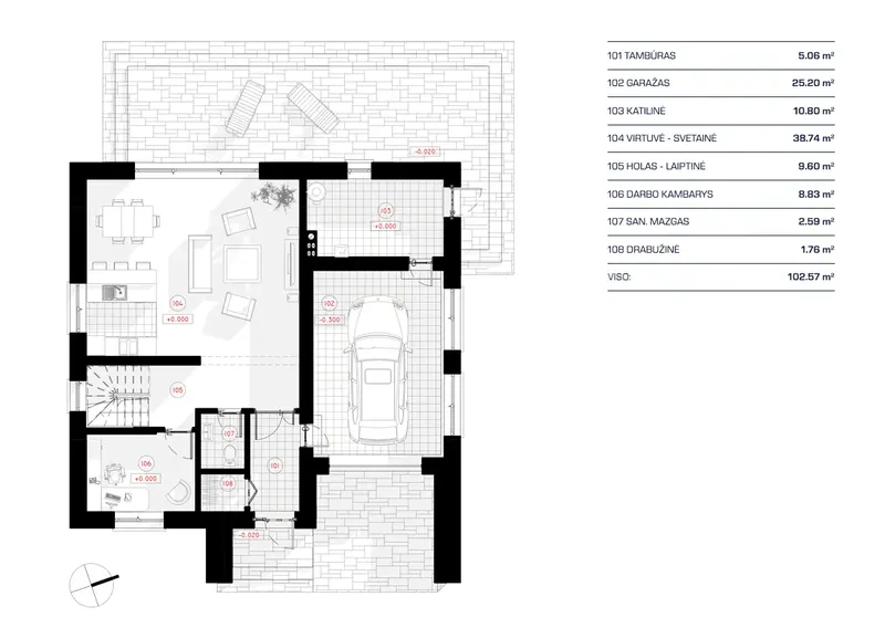 Pirmas Aukštas 11 – Dviejų aukštų namo projektas 167 m², 3 Miegamieji — 68159R