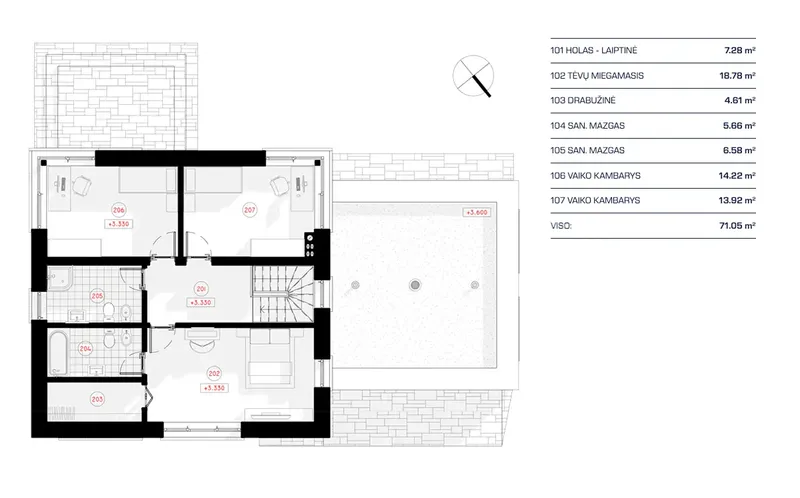 Antras Aukštas 11 – Dviejų aukštų namo projektas 178 m², 3 Miegamieji — 86455R