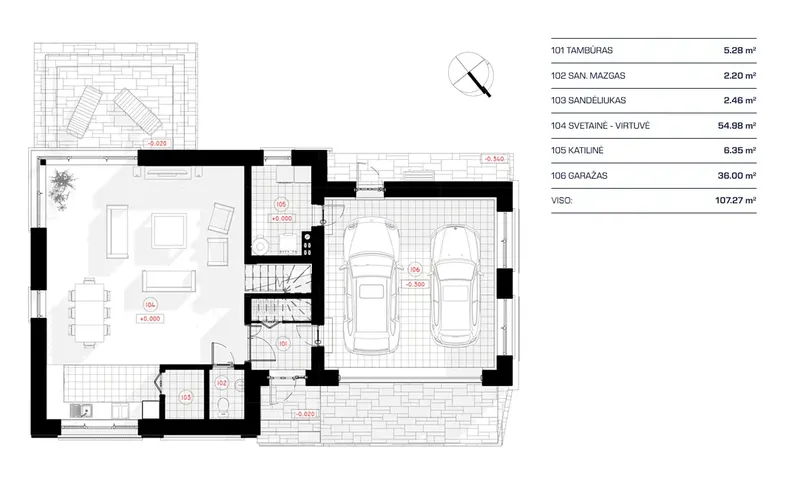 Pirmas Aukštas 10 – Dviejų aukštų namo projektas 178 m², 3 Miegamieji — 86455R