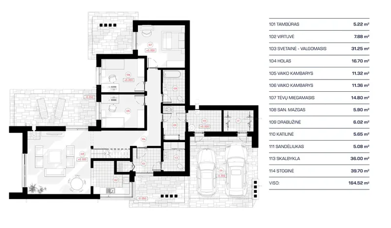 Pirmas Aukštas 11 – Namo projektas su mansarda 146 m², 3 Miegamieji — 33195R