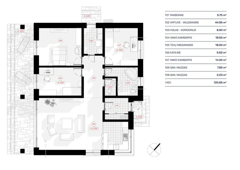 Pirmas Aukštas 10 – Vieno aukšto namo projektas 121 m², 3 Miegamieji — 50696R