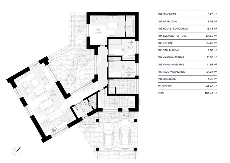 Pirmas Aukštas 11 – Vieno aukšto namo projektas 150 m², 3 Miegamieji — 89631R