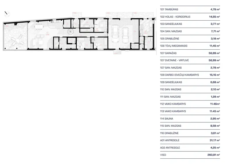 Pirmas Aukštas 11 – Vieno aukšto namo projektas 261 m², 3 Miegamieji — 65507R