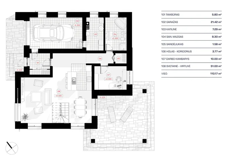 Pirmas Aukštas 11 – Namo projektas su mansarda 172 m², 3 Miegamieji — 22635R