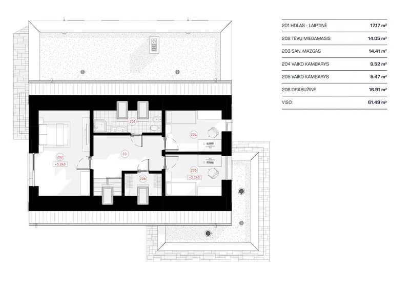 Antras Aukštas 12 – Namo projektas su mansarda 172 m², 3 Miegamieji — 22635R