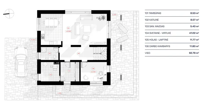 Pirmas Aukštas 7 – Dviejų aukštų namo projektas 183 m², 3 Miegamieji — 42715R