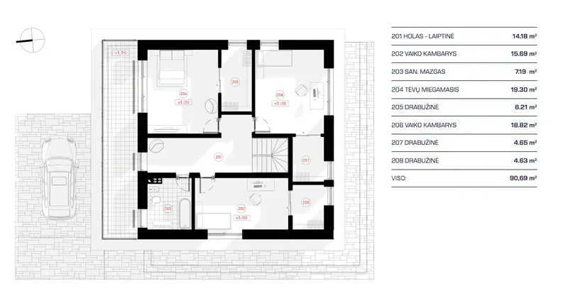 Antras Aukštas 8 – Dviejų aukštų namo projektas 183 m², 3 Miegamieji — 42715R