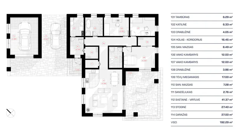 Pirmas Aukštas 11 – Vieno aukšto namo projektas 165 m², 3 Miegamieji — 17461R