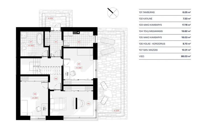 Pirmas Aukštas 12 – Dviejų aukštų namo projektas 191 m², 3 Miegamieji — 31185R