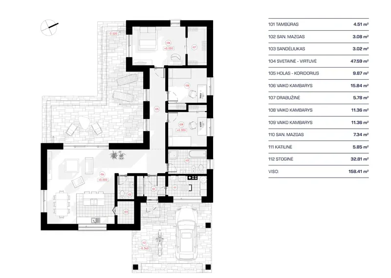 Pirmas Aukštas 11 – Vieno aukšto namo projektas 126 m², 3 Miegamieji — 12881R