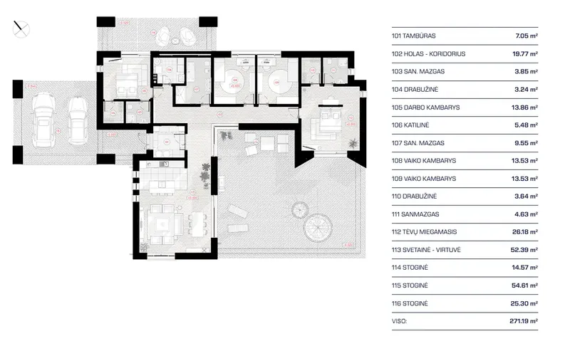 Pirmas Aukštas 11 – Vieno aukšto namo projektas 177 m², 4 Miegamieji — 78321R