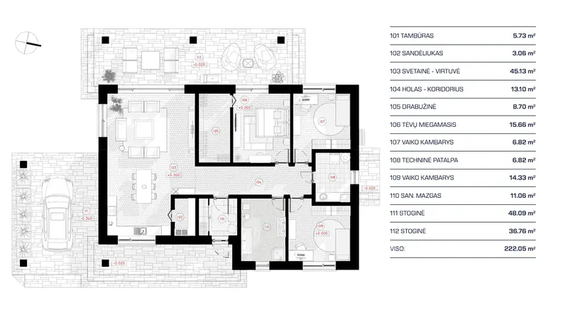 Pirmas Aukštas 10 – Vieno aukšto namo projektas 137 m², 3 Miegamieji — 51426R