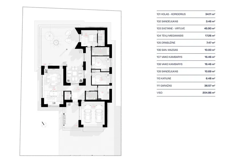 Pirmas Aukštas 10 – Vieno aukšto namo projektas 205 m², 3 Miegamieji — 64836R